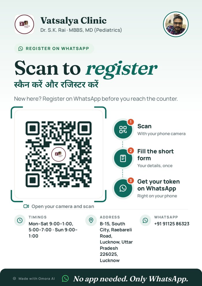 Counter poster: Scan to register on WhatsApp